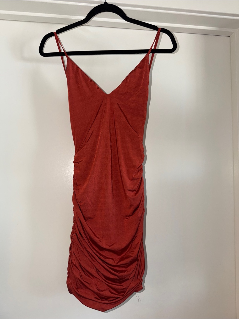 Tiger Mist Rust orange  Ruched backless mini Dress